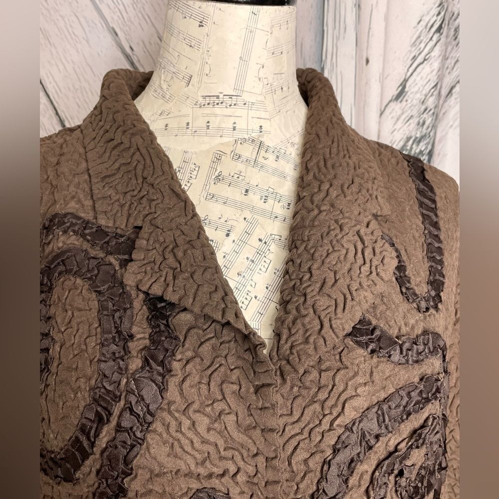 Tally-Ho Brown Textured Faux Suede Jacket w/Appliqués L - Picture 3 of 7
